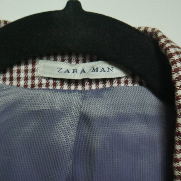 Zara Men’s Brown and White Checkered Jacket 38 - Picture 10 of 14